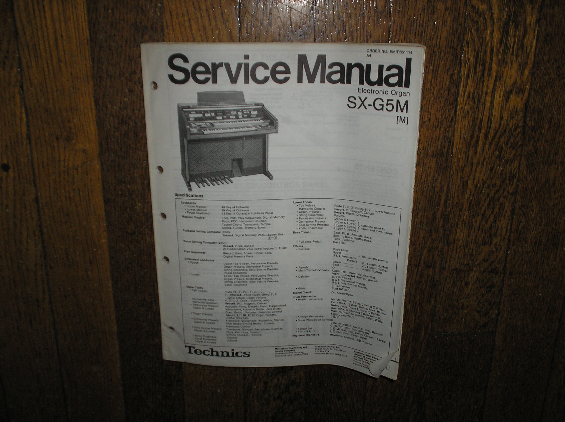SX-G5M Organ Service Manual