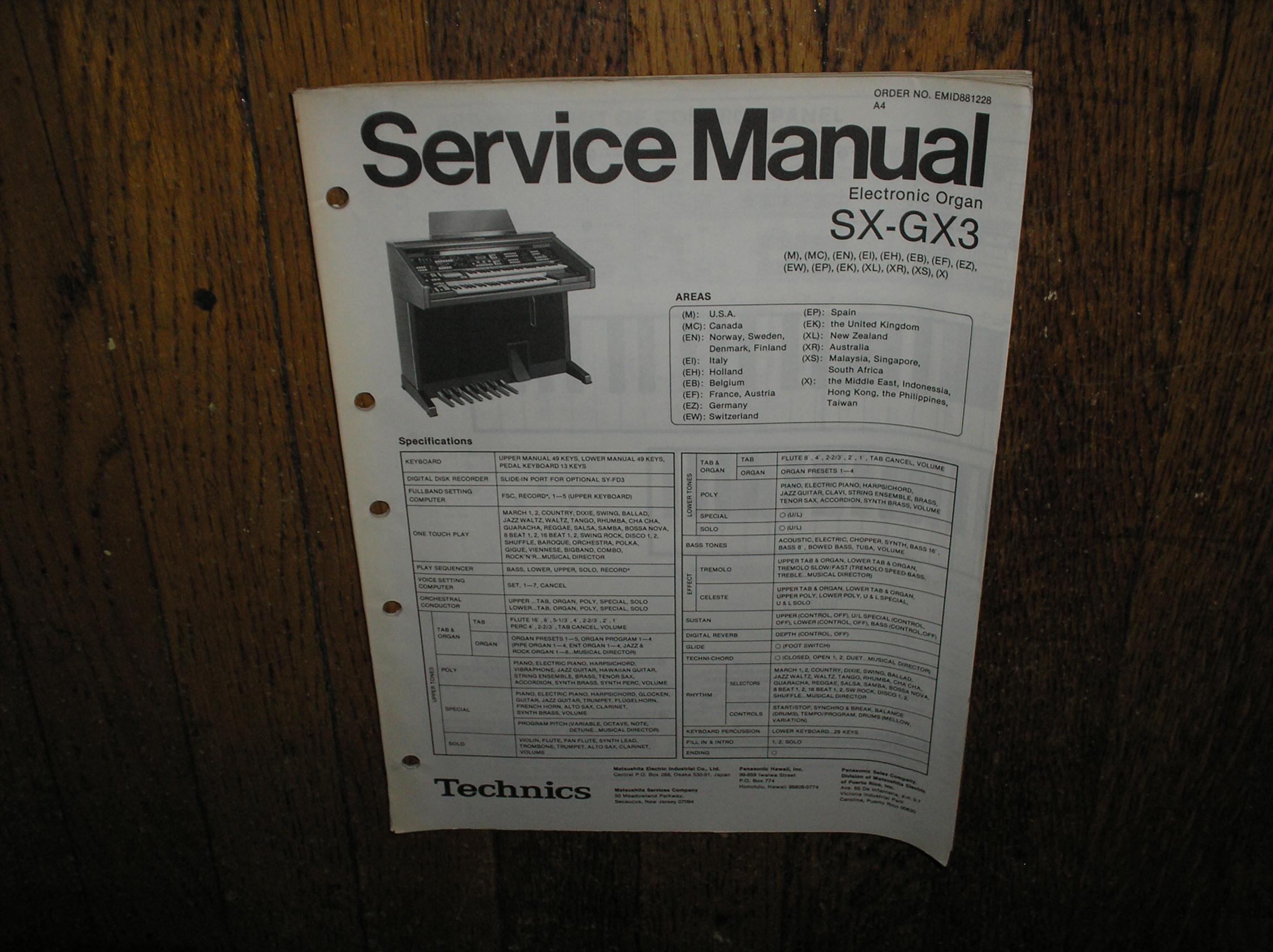 SX-GX3 Electric Organ Service Manual