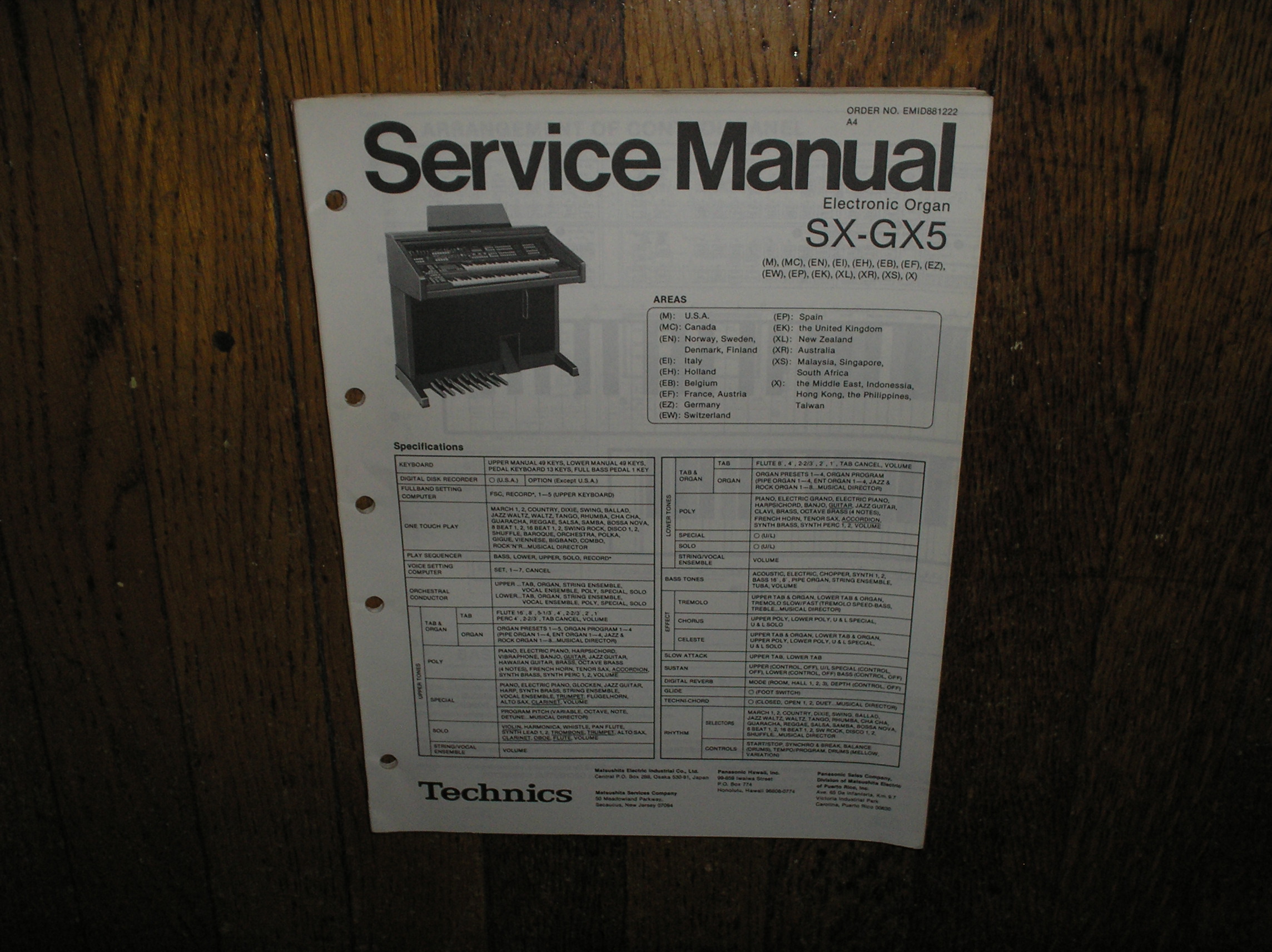 SX-GX5 Electric Organ Service Manual