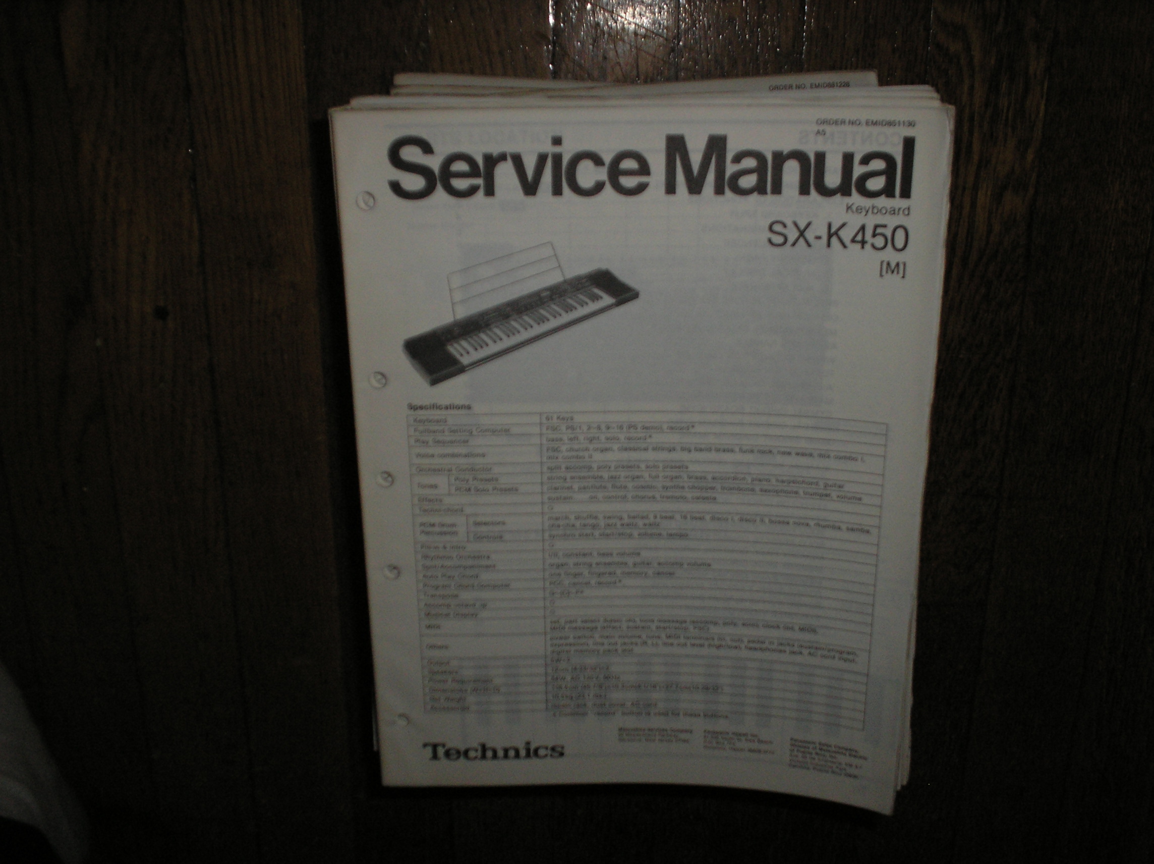 SX-K450 Electric Organ Service Manual