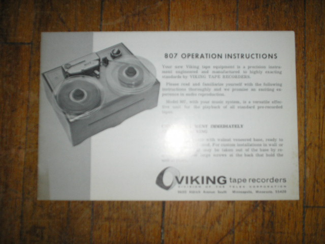 807 Reel to Reel Operating Instruction Manual
