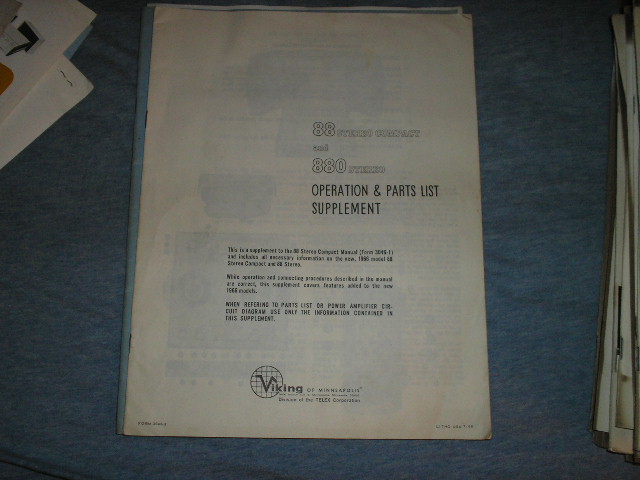 88 Tape Transport Operating Instruction Manual and Parts List Supplement.  With PA-22 Schematic 