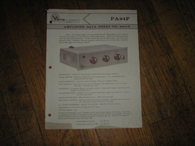 PA94F Amplifier Data Sheet and Schematic