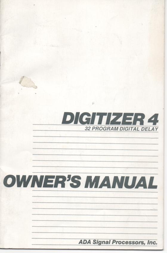 Digitizer 4 Digital Delay Owners Instruction Manual