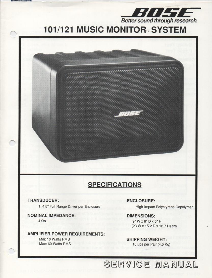 101 121 Music Monitor Speaker System Service Manual