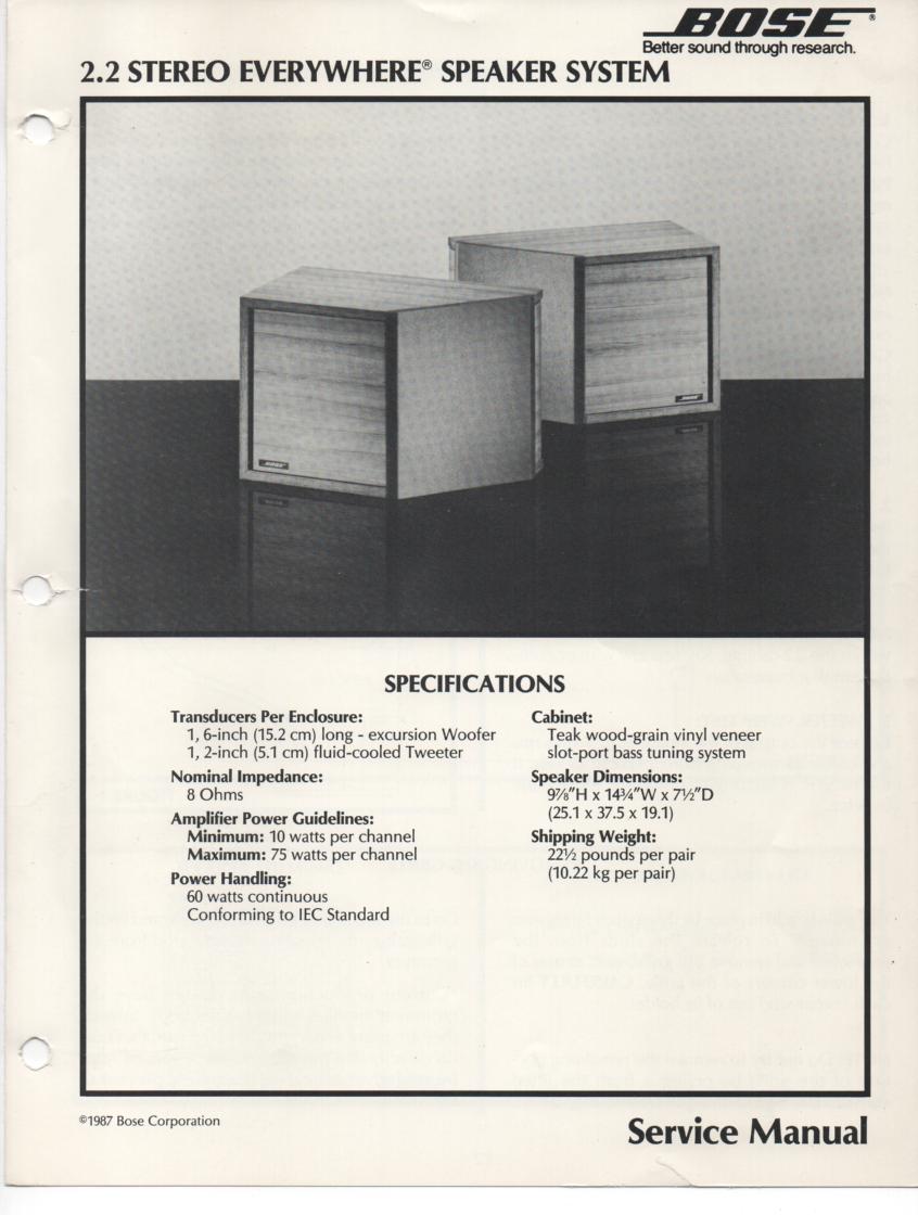 2.2 Stereo Everywhere Speaker System Service Manual