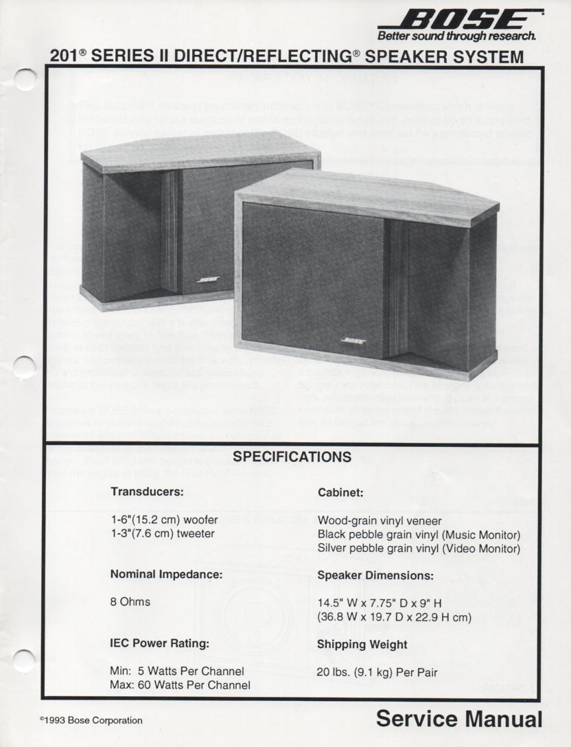 201 Series II Direct Reflecting Speaker System Service Manual