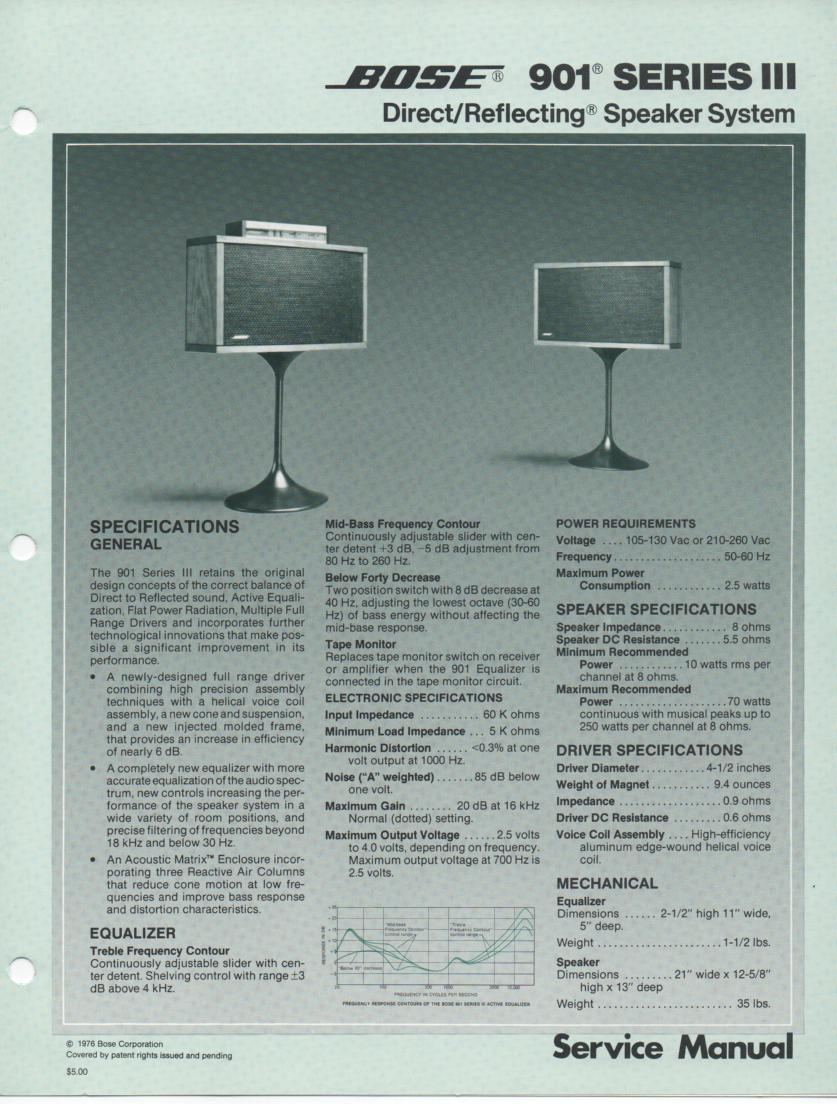 901 Series III Direct Reflecting Speaker System Service Manual