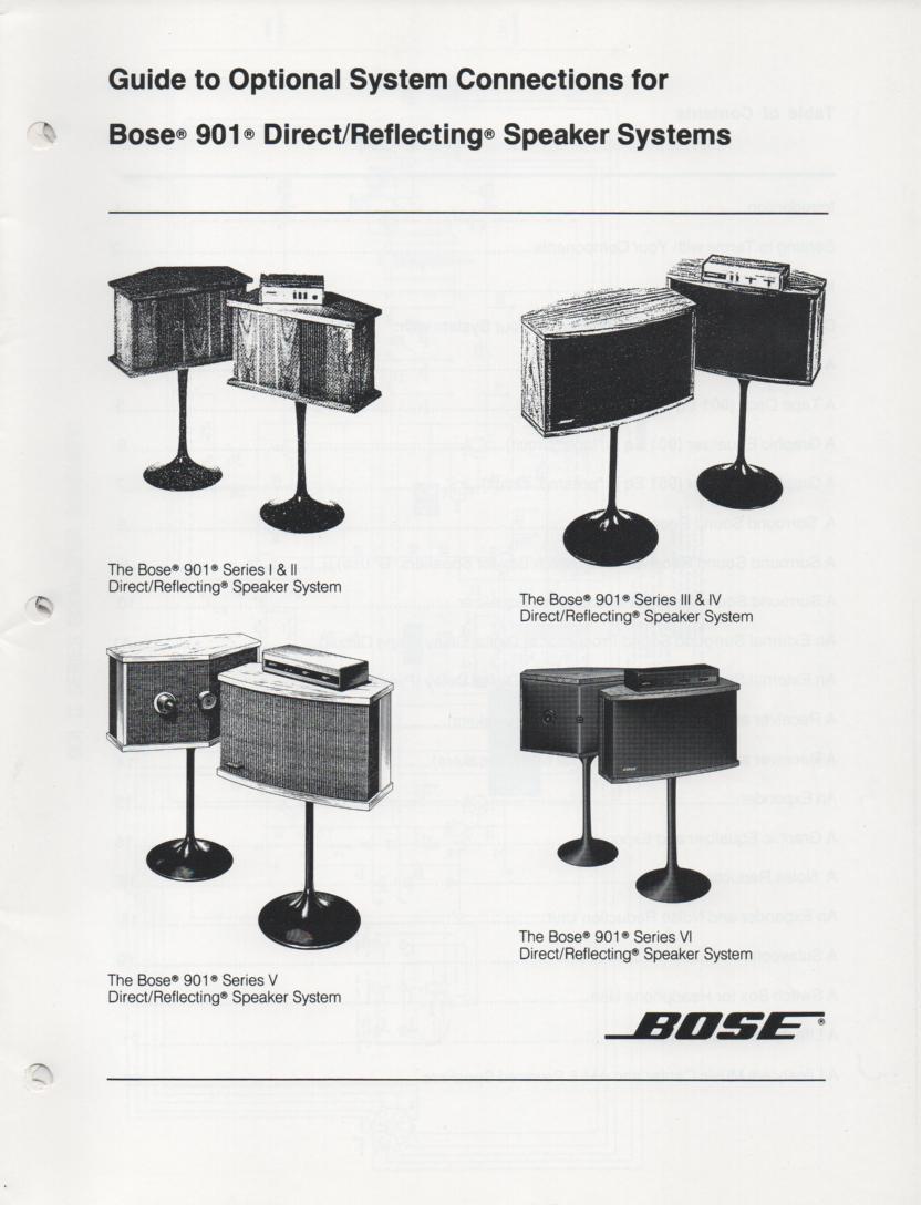 901 Series I II III IV V VI Direct Reflecting Speaker System Owners Manual. Contains connection diagrams for Series 1 - 6 speakers..