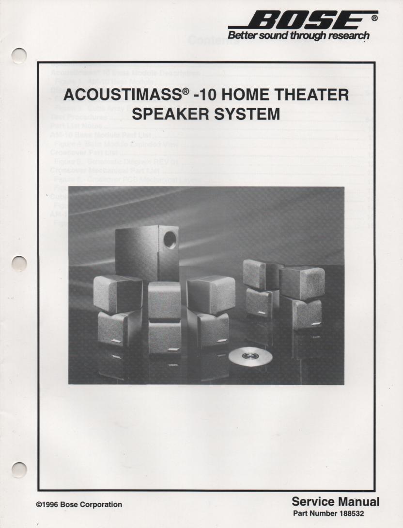 AM-10 Acoustimass-10 Home Theater Speaker System Service Manual.  
188532 1996   