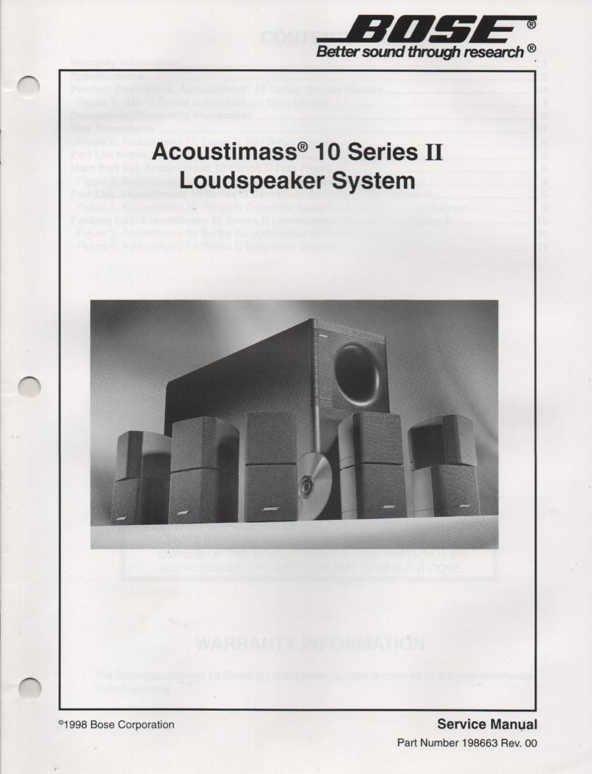 AM-10 Series 2 II Acoustimass-10 Series 2 II Home Theater Speaker System Service Manual .  
198663 1998