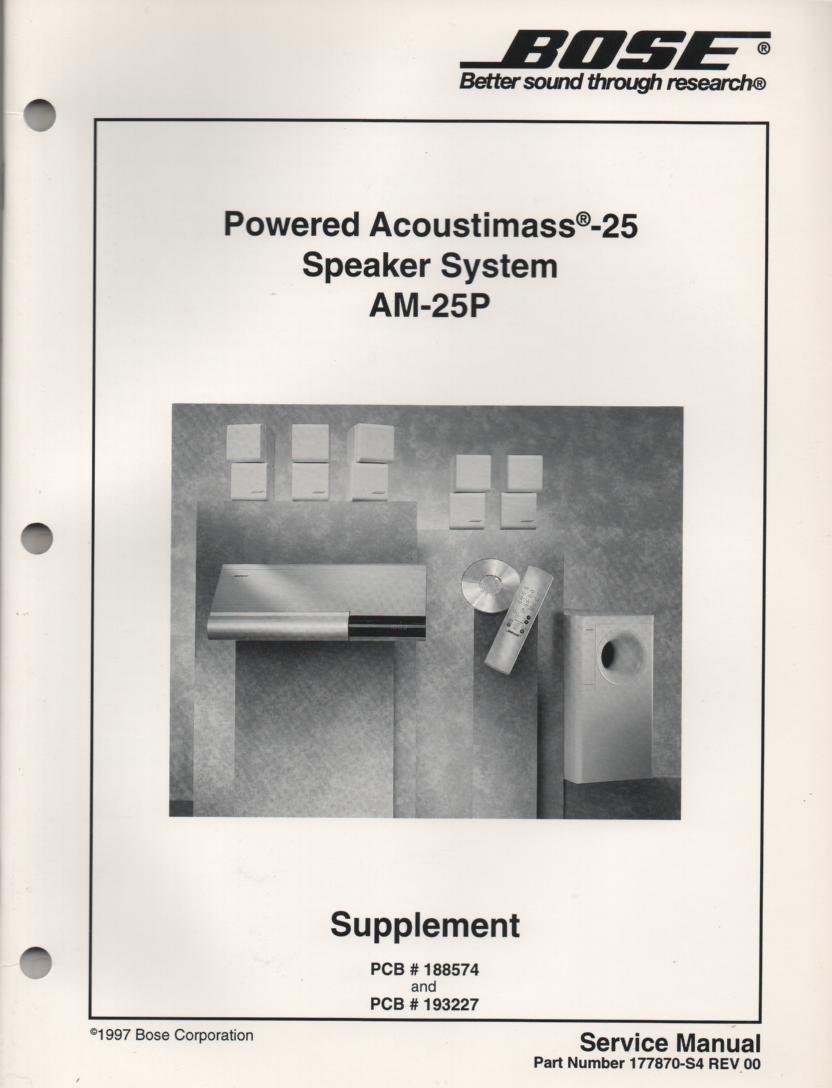 AM-25P Acoustimass-25P Powered Speaker System Service Manual.  177870-S4 1997   AM-9P AM-25P 177870-S2 1996...   2 Manual set