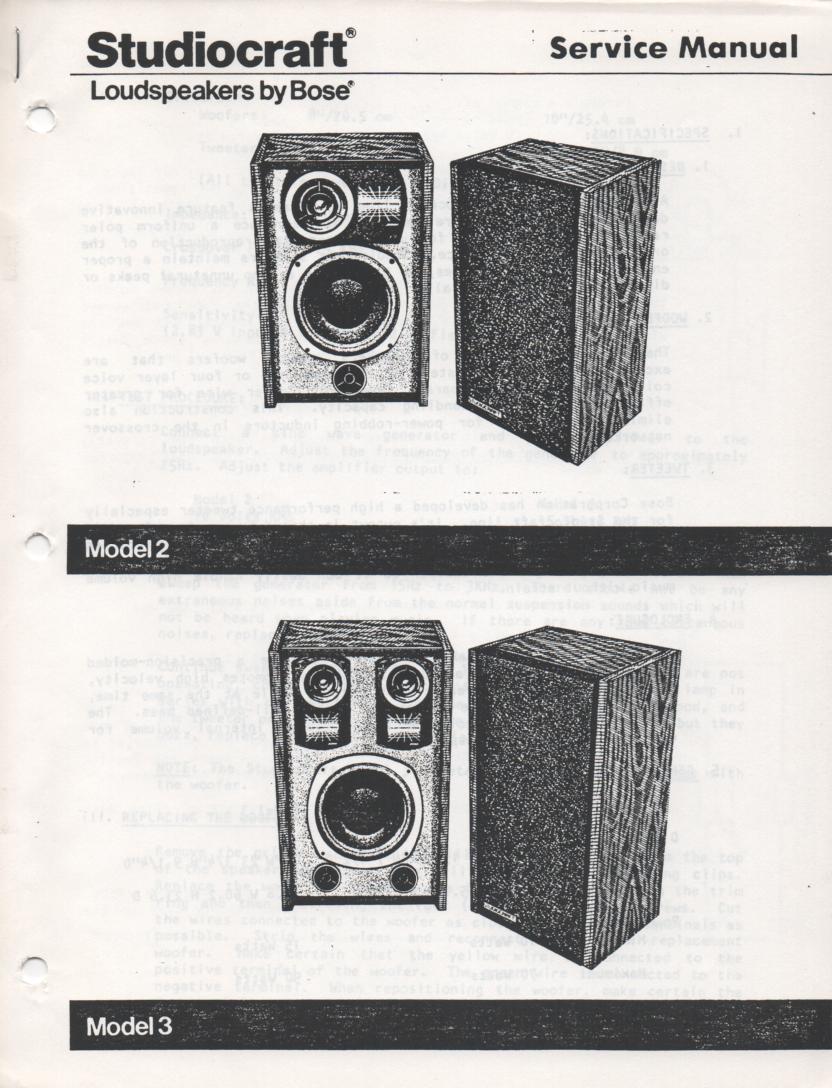 Studiocraft Model 2 3 Speaker System Service Manual.