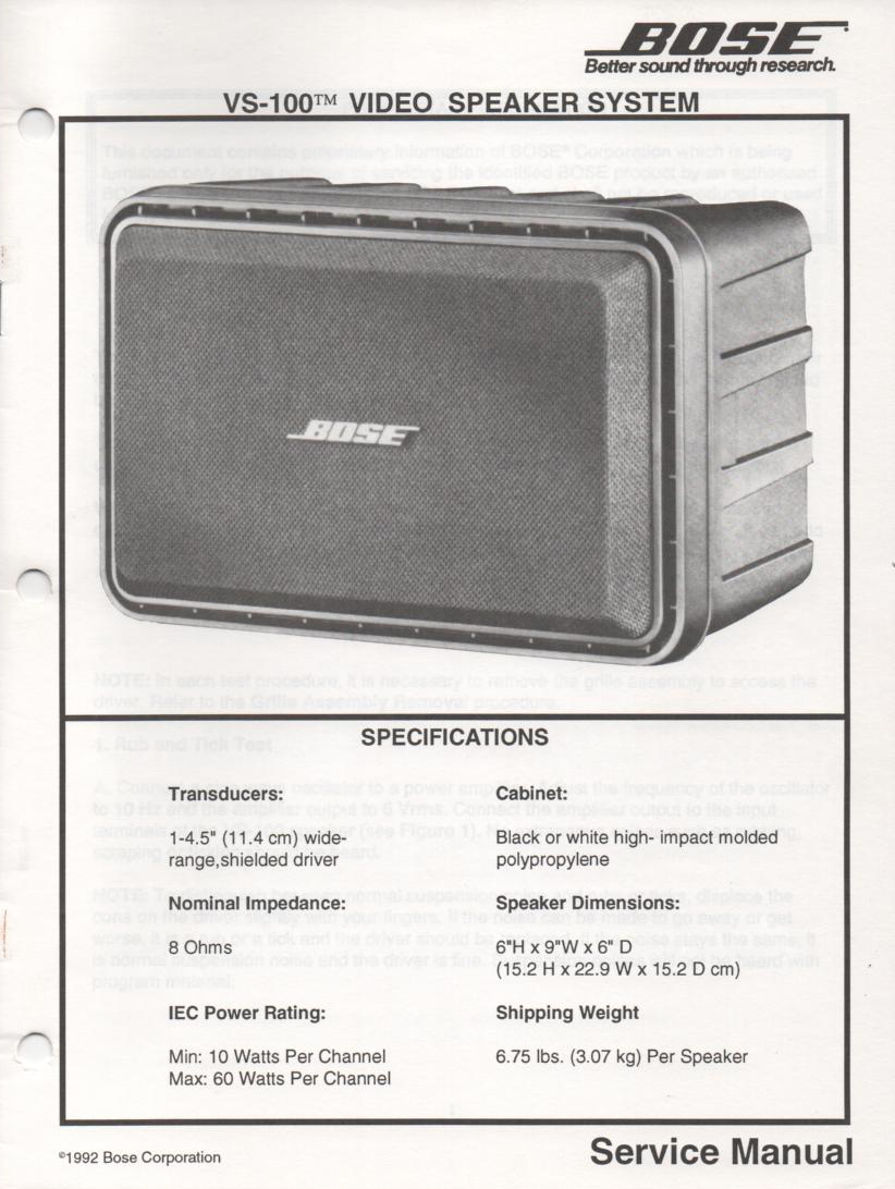 VS-100 Video Speaker System Service Manual