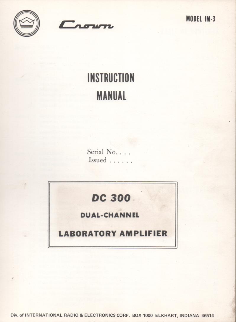 DC-300  Power Amplifier Owners Manual  