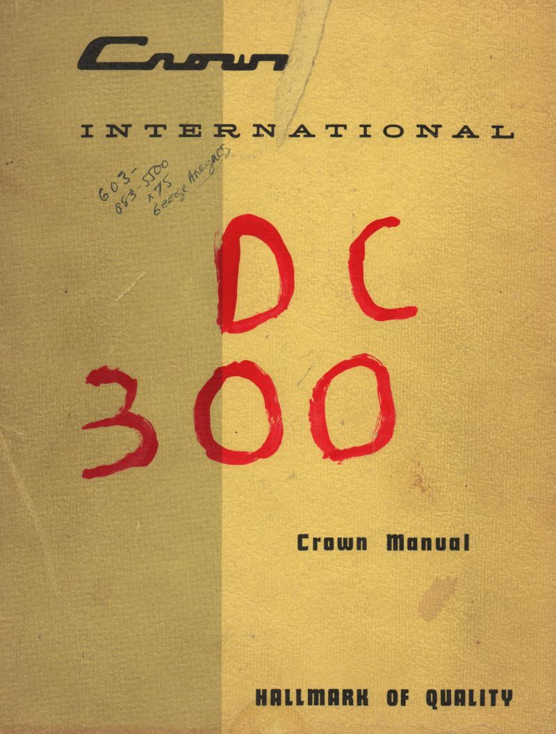 DC-300 DC-300A Power Amplifier Service Manual 1..  Complete Manual for the DC-300.. Additioanal pages added for DC-300A 
