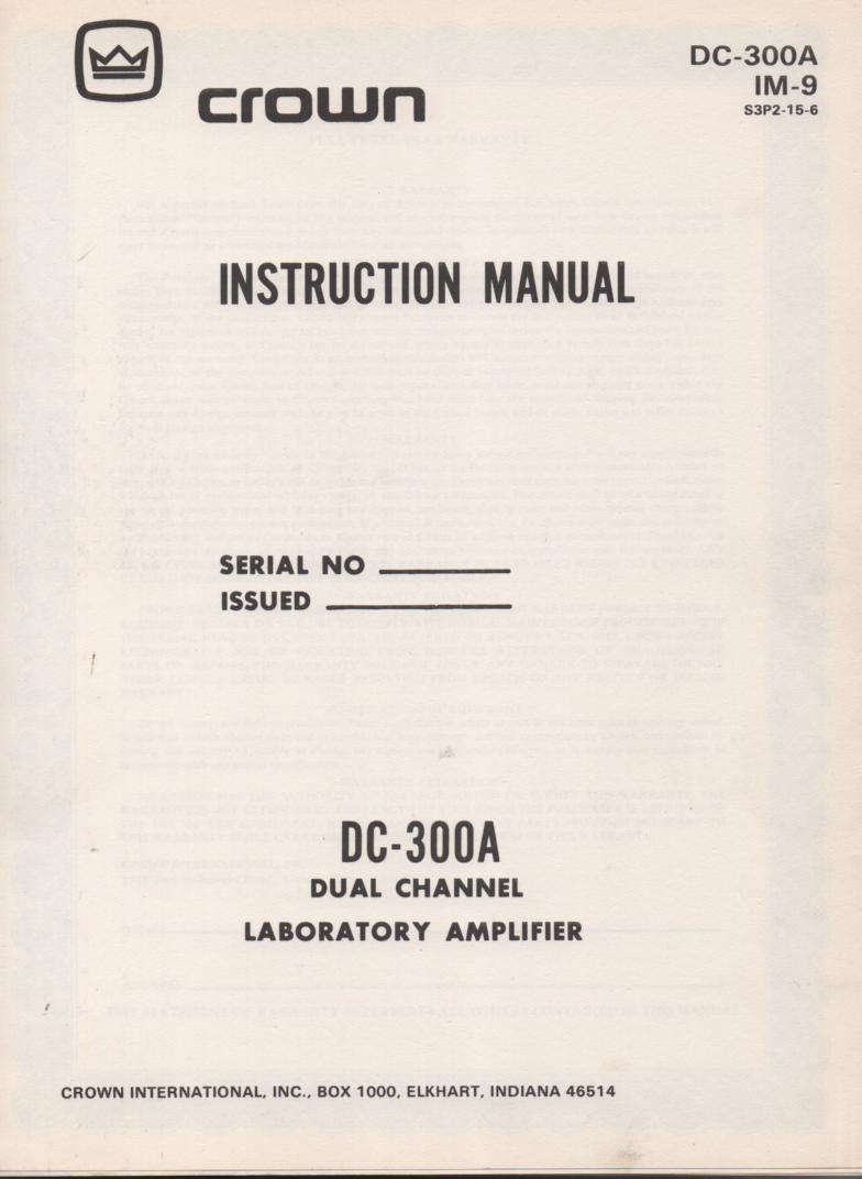 DC-300A  Power Amplifier Owners Manual  2.. IM9   Contains operating instructions schematic and parts list..