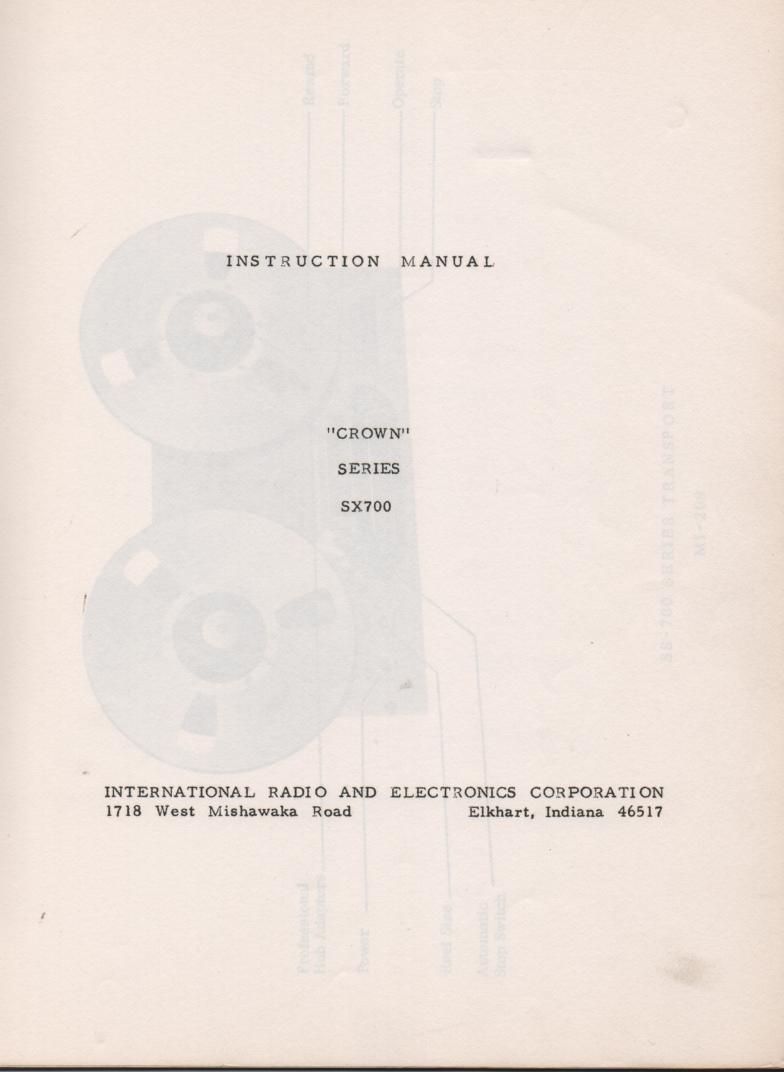 SX-700 Reel to Reel Owners Service Manual