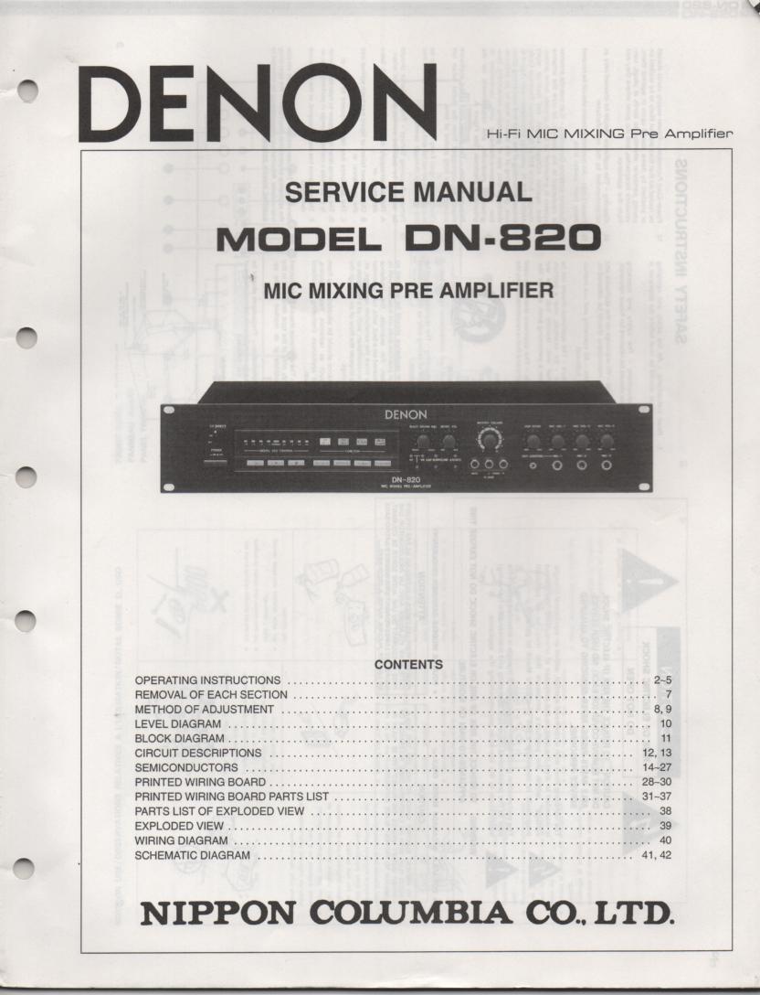 DN-820 Microphone Mixing Pre-Amplifier Service Manual