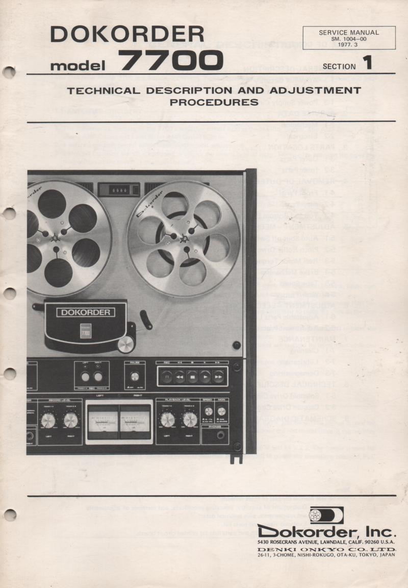 7700 Reel to Reel Technical Alignment Service Manual 1.


Dokorder Reel to Reel Service Manual.