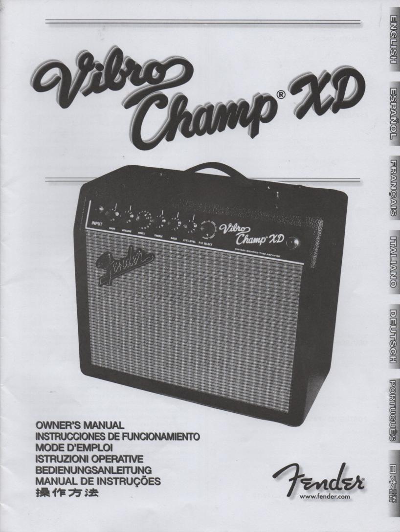Vibro Champ XD Owners Operating Instruction Manual..  Manual is in Engilsh, Spanish, French, German, Portuguese, Italiano, and Japanese