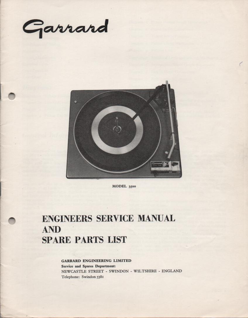 3500 Turntable Exploded View and Parts List  Service Manual.. 