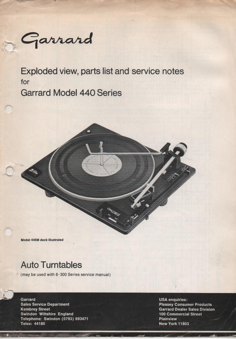 440 Series 440M Turntable Exploded View and Parts List Service Manual
