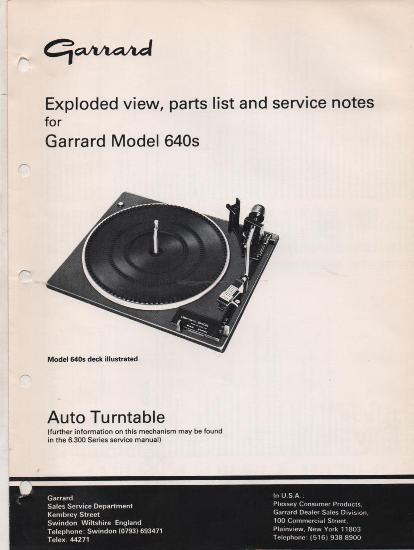 640s Turntable Exploded View and Parts List Service Manual