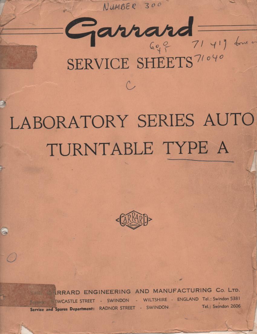 A TYPE A Turntable Service Manual.. 