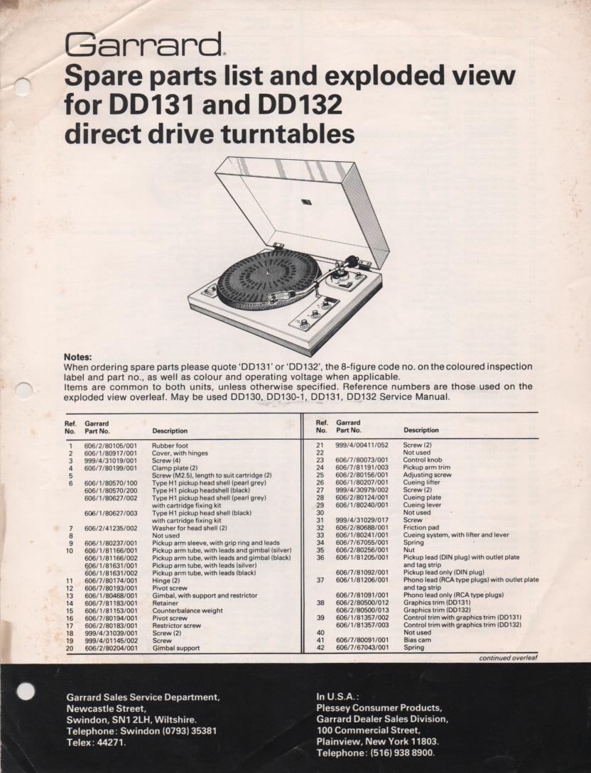 DD131 DD132 Turntable Service Manual