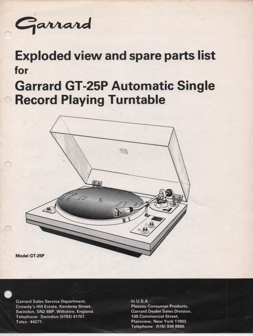 GT-25P Turntable Exploded  View and Parts Manual