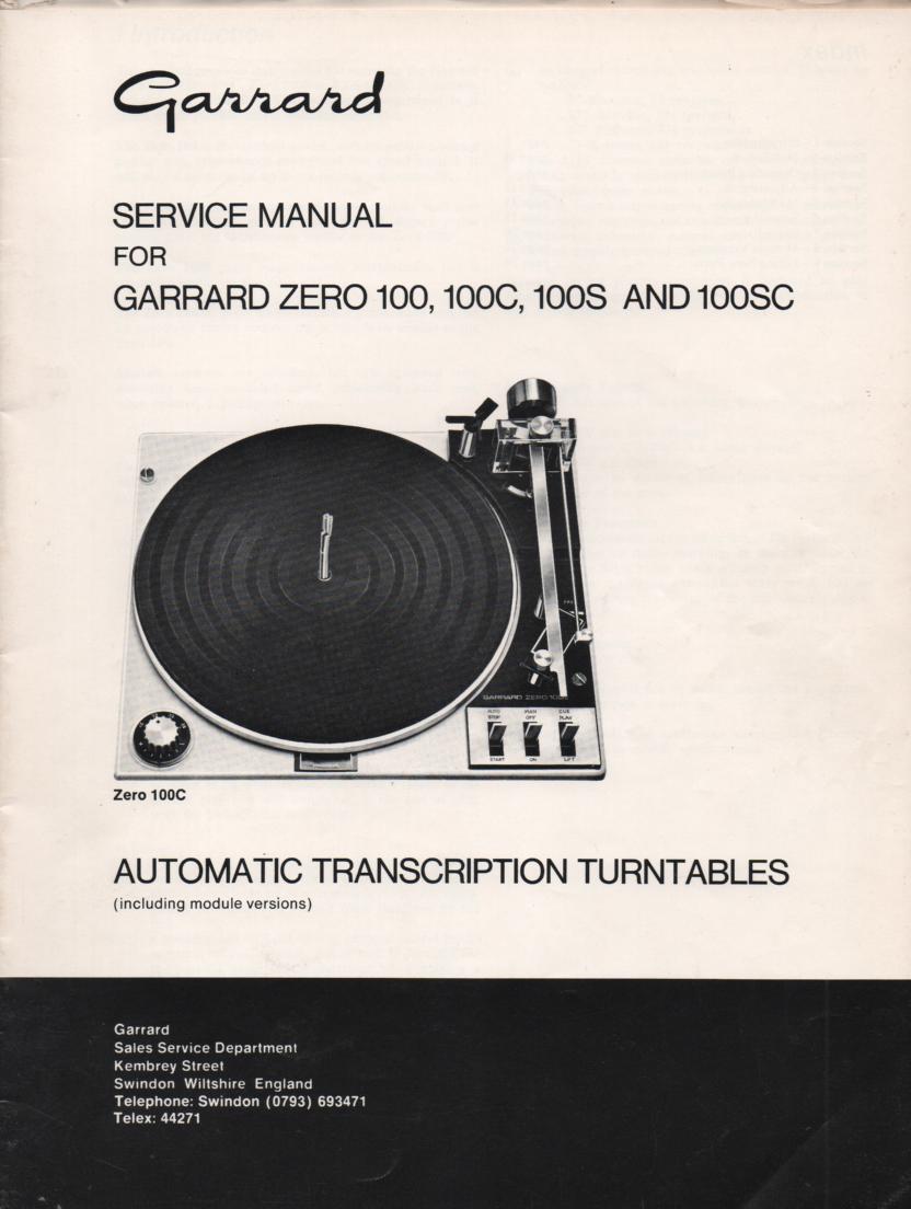 ZERO 100 100C 100S 100SC Turntable Service Manual