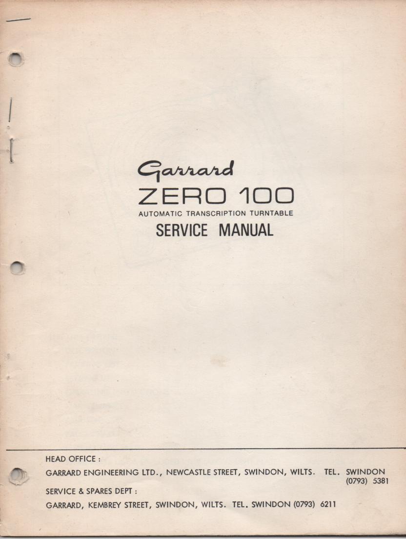ZERO 100 Turntable Service Manual