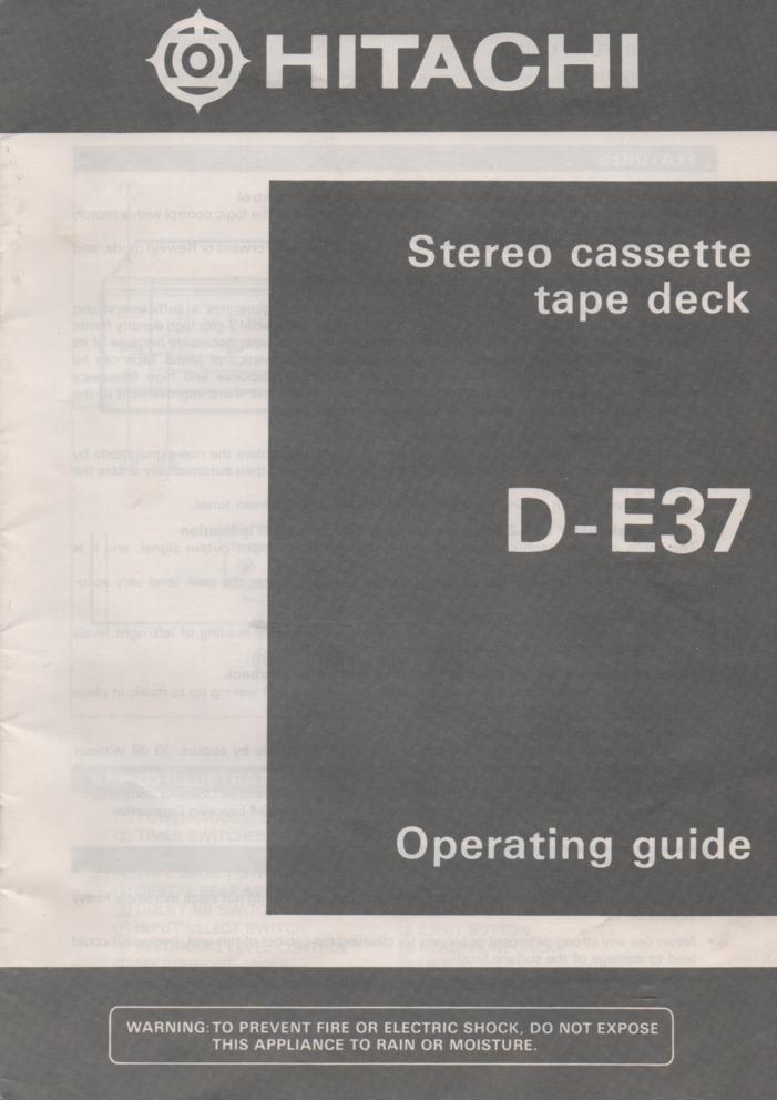 D-E37 Cassette Deck Owners Instruction Manual with Schematic