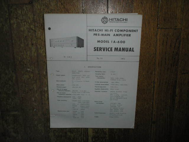 IA-600 Pre-Amplifier Service Manual