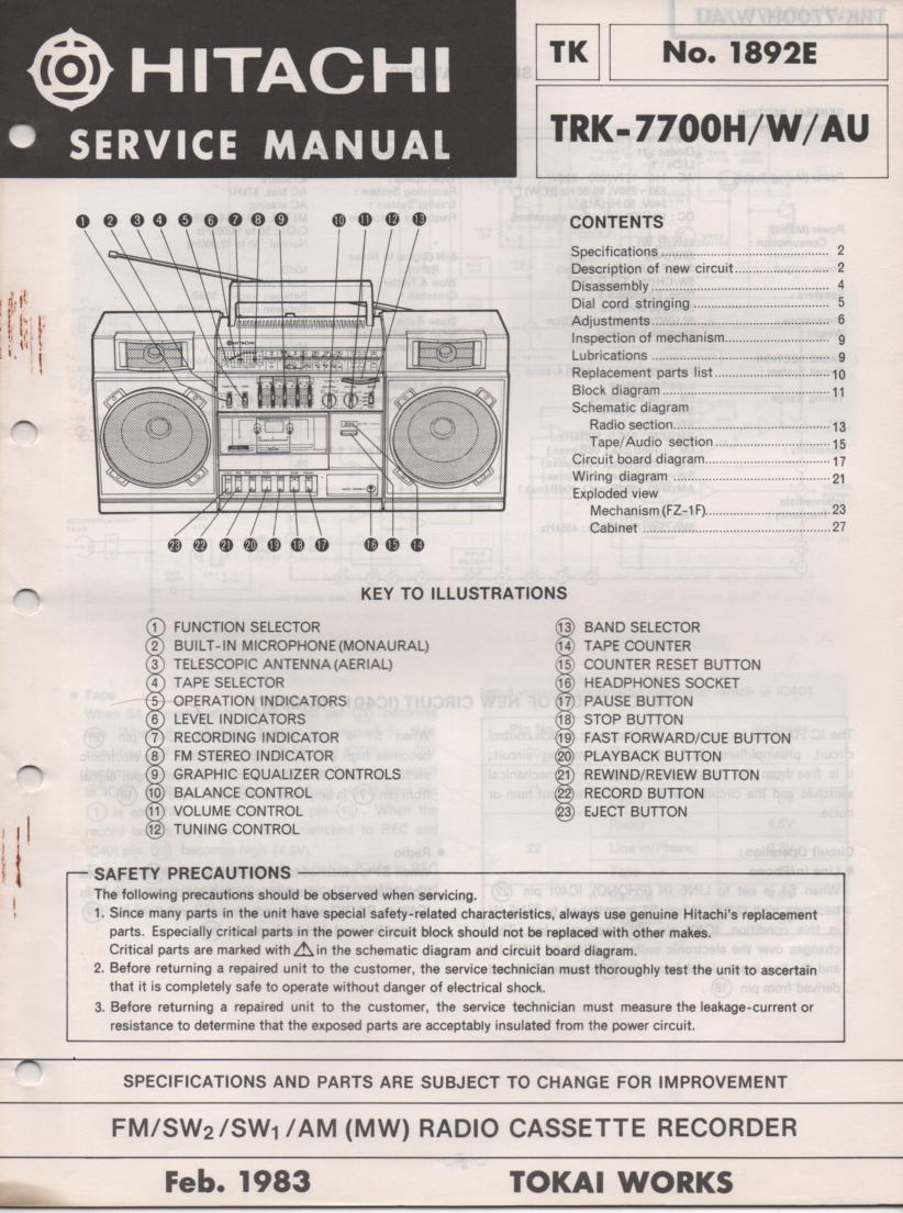 TRK-7700H TRK-7700W TRK-7700AU Radio Service Manual
