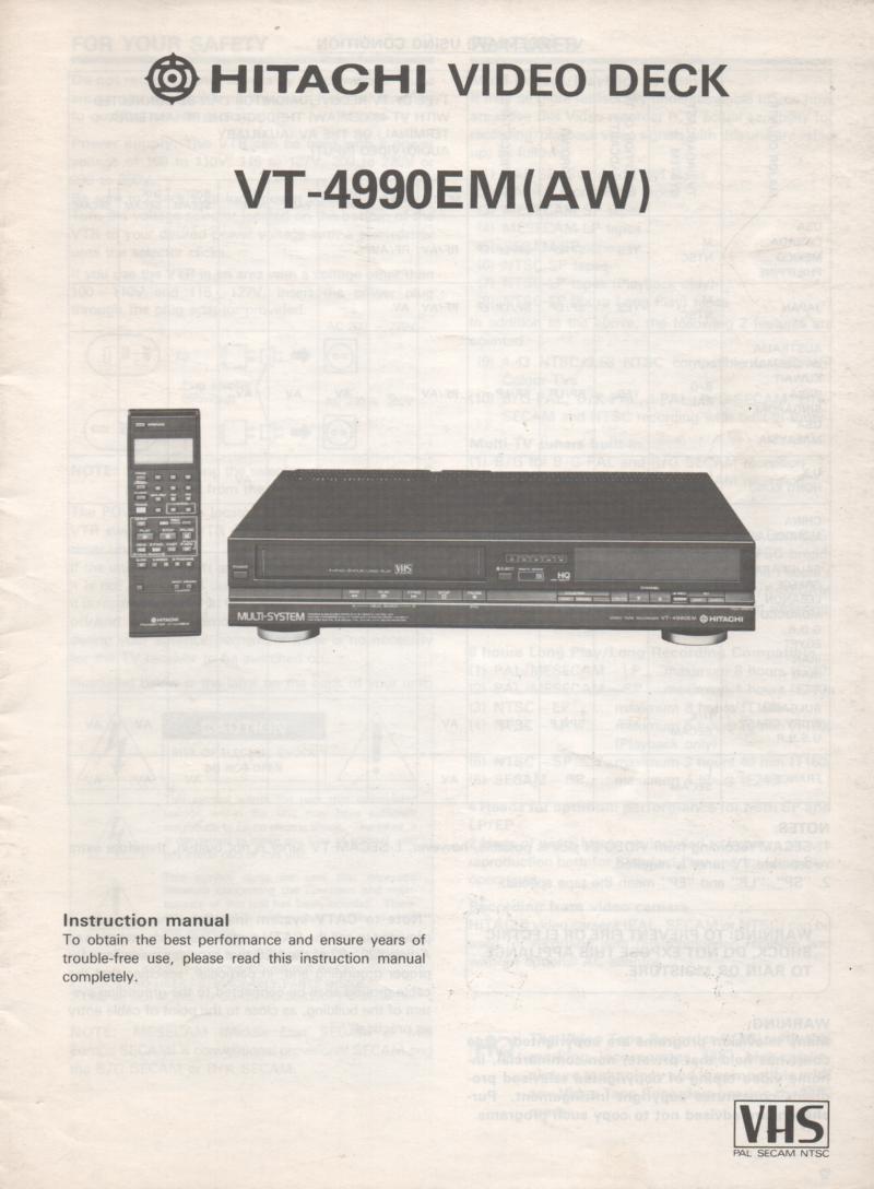 VT-4990EM AW Multi System VCR Operating Instruction Manual