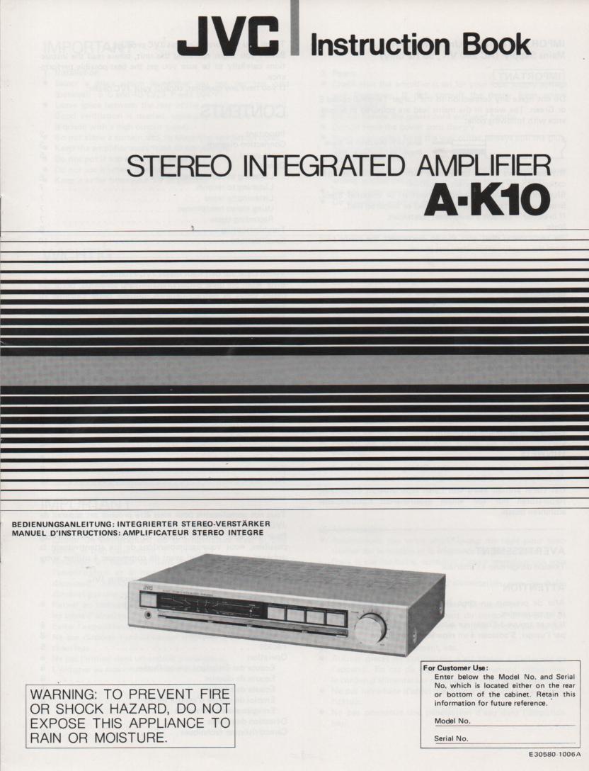 A-K10 Amplifier Owners Instruction Manual