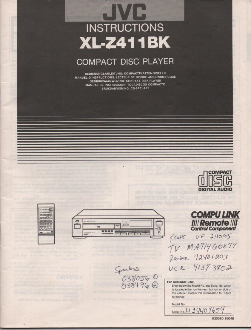 XL-Z411BK CD Player Owners Manual English