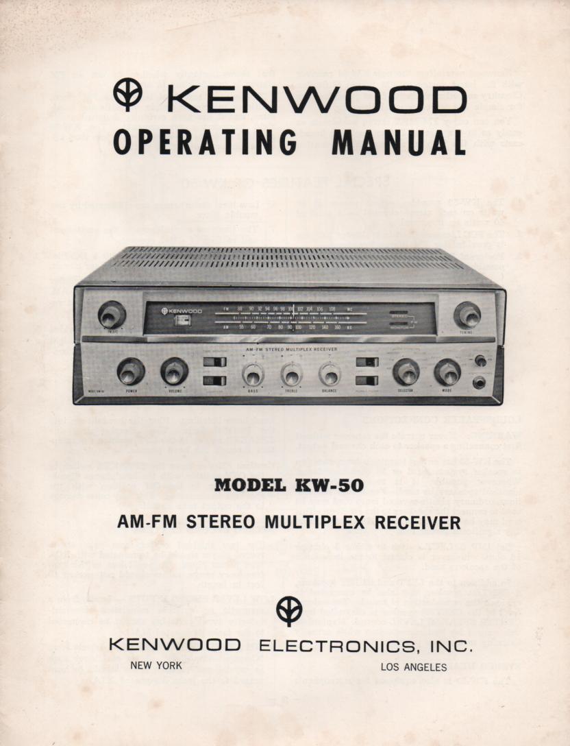 KW-50 AM FM Stereo Multiplex Receiver Owners Operating Instruction Manual with schematic only.