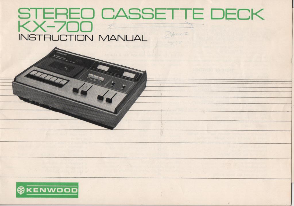 KX-700 Cassette Deck Owners Instruction Manual with Schematic
