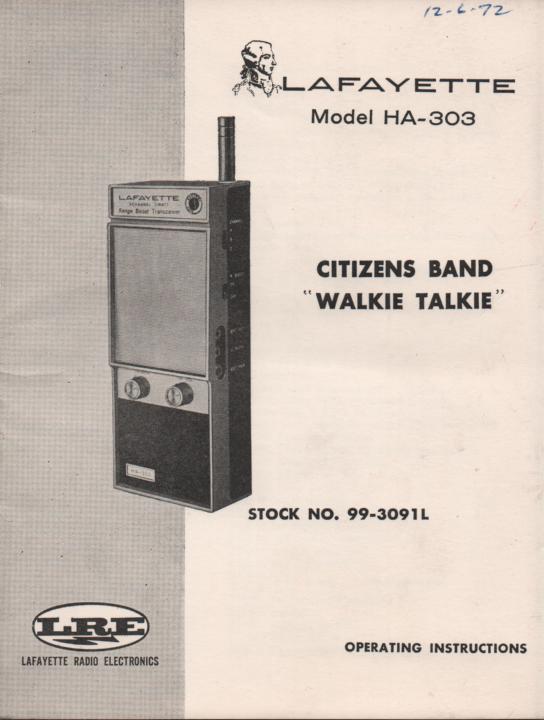 HA-303 Walkie Talkie Radio Owners Service Manual.  Owners manual with schematic...