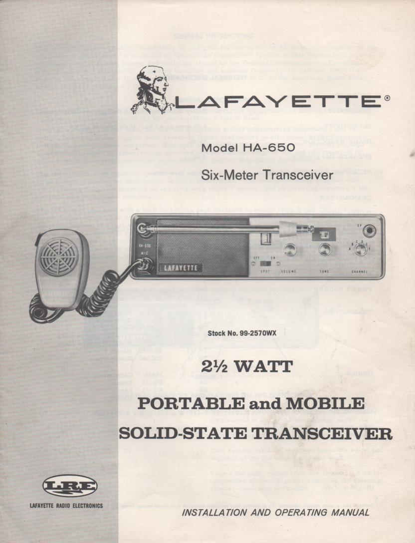 HA-650 Radio Owners Service Manual. Owners manual with schematic.   Stock No. 99-2570WX.  