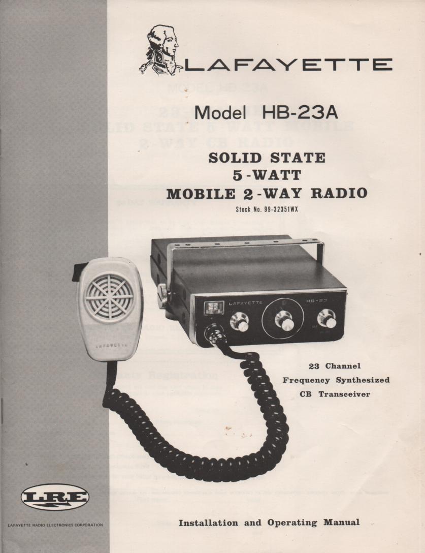 HB-23A CB Radio Owners Service Manual.   Owners manual with schematic..  Stock No. 99-32351WX
