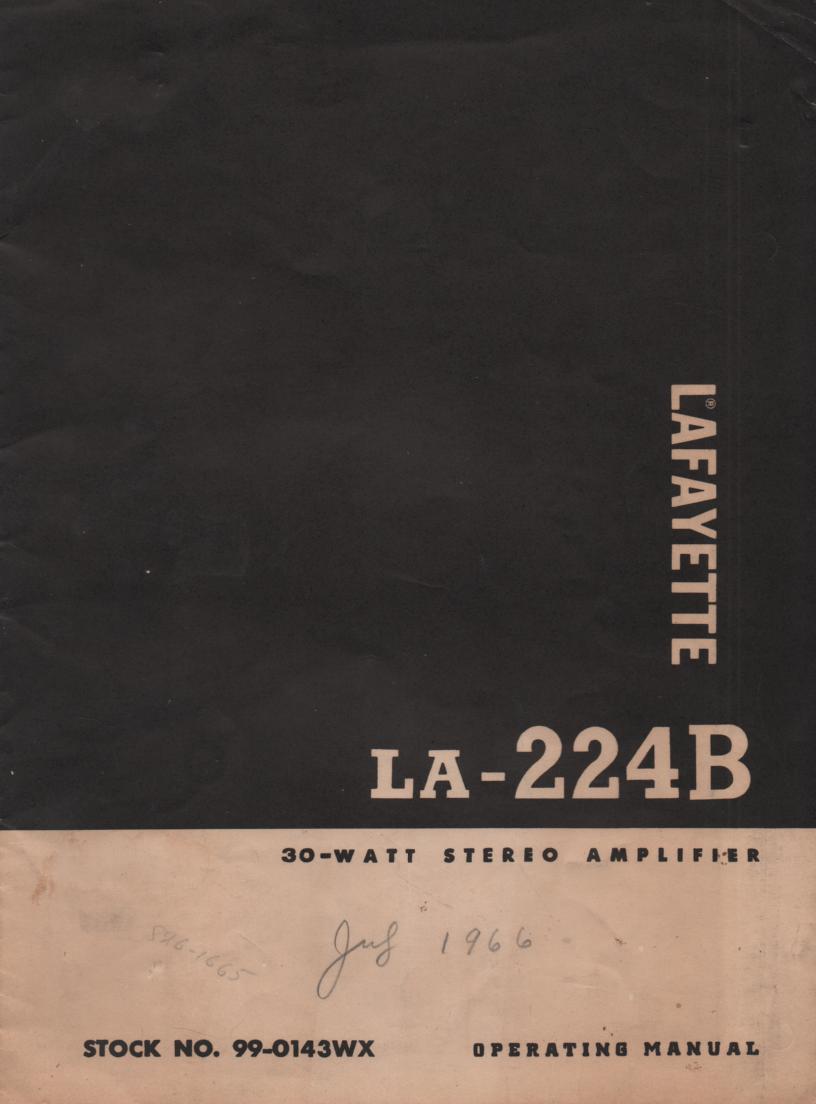LA-224B Amplifier Owners Service Manual. Owners manual with schematic.  Stock No. 99-0143WX .