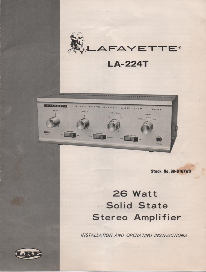 LA-224T Amplifier Owners Service Manual. Owners manual with schematic .  Stock No. 99-0167WX .