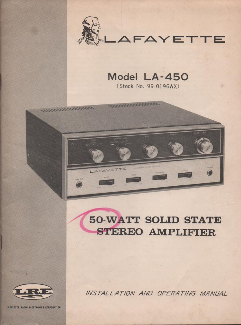 LA-450 Amplifier Owners Service Manual.  Owners Manual includes scematic..  Stock No, 99-0196WX .