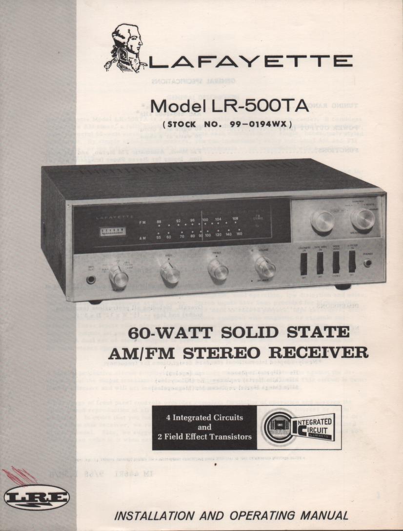 LR-500TA Receiver Owners Service Manual.  Owners manual with schematic