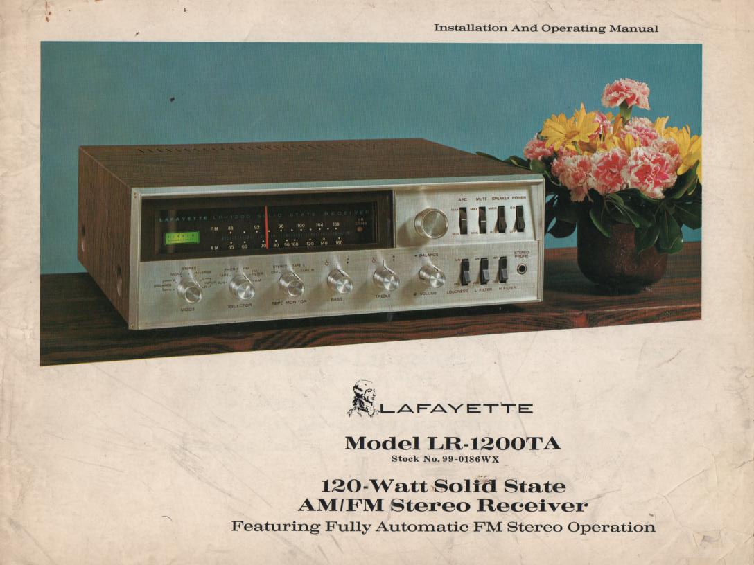LR-1200TA 120 Watt Stereo Receiver Owners Service Manual.  Owners manual with foldout schematic..  Stock No. 99-0186WX .                                    
