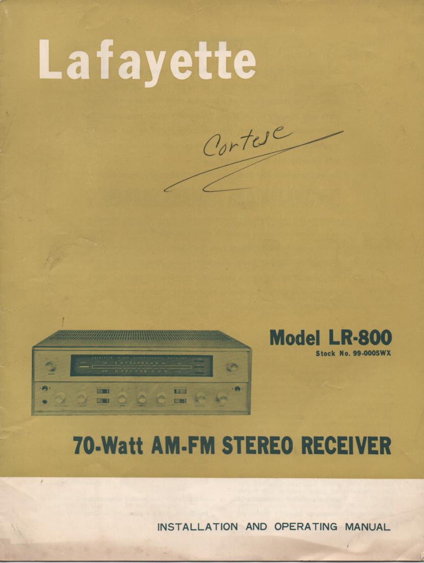LR-800 Receiver Service Installation Operating Manual with Schematic